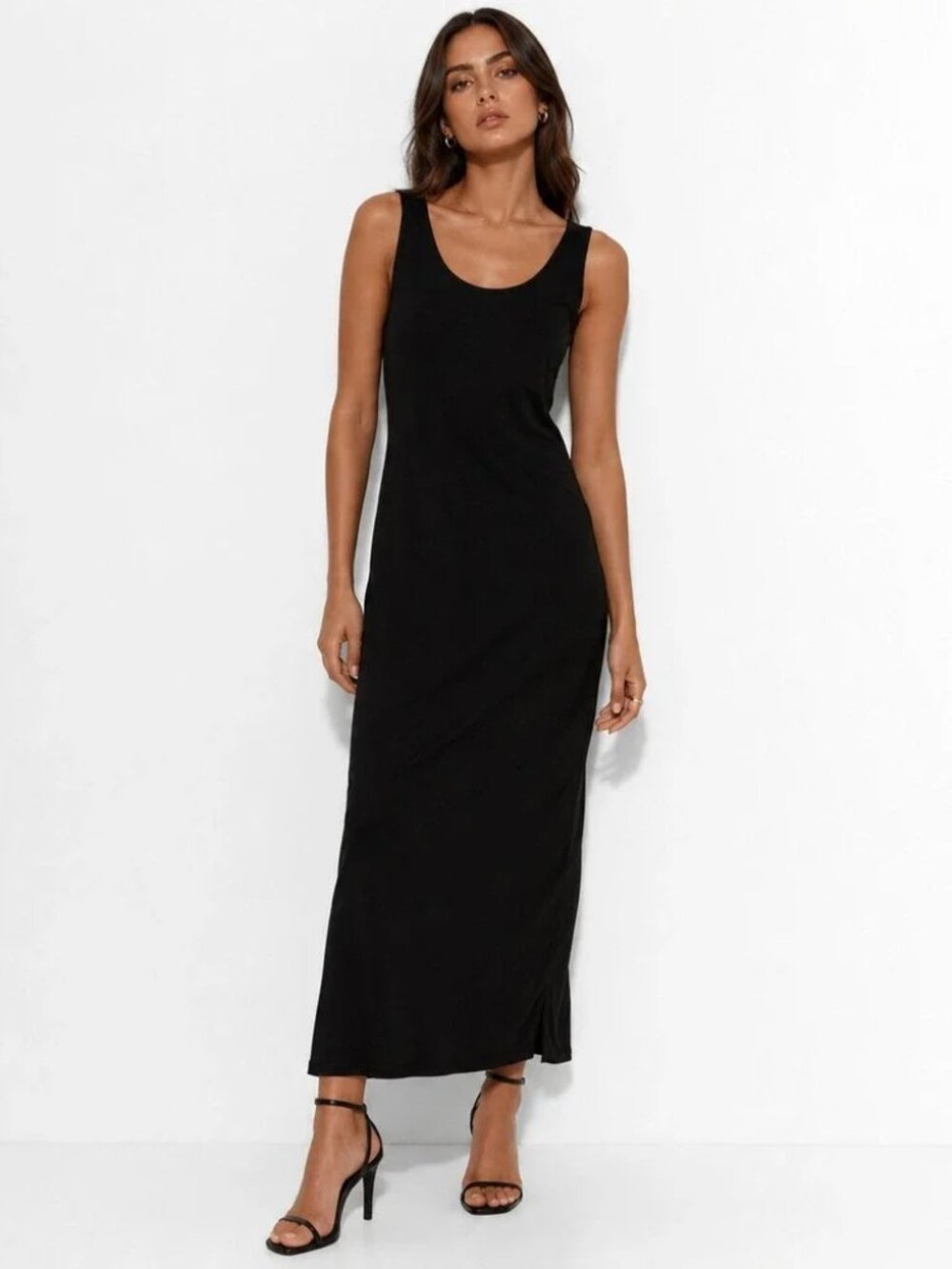 Vtg 90s Eileen Fisher Classic Black Velvet Sleeveless Midi Maxi Dress Small‎ LBD